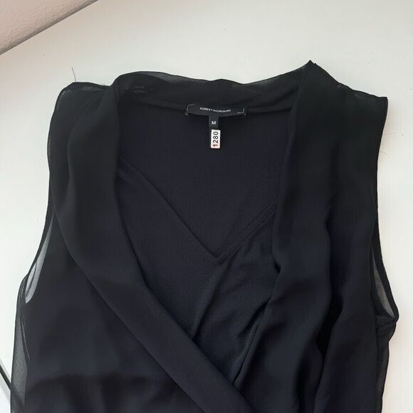 Robert Rodriguez Dress Medium Black Wrap Midi V-Neck Sleeveless Chiffon Overlay - Picture 4 of 15